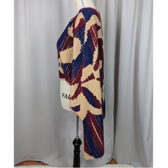 New* BCBG MAXAZRIA Walker Wool Cape Coat Tan Blue Purple Size 6 $338 - Picture 4 of 9